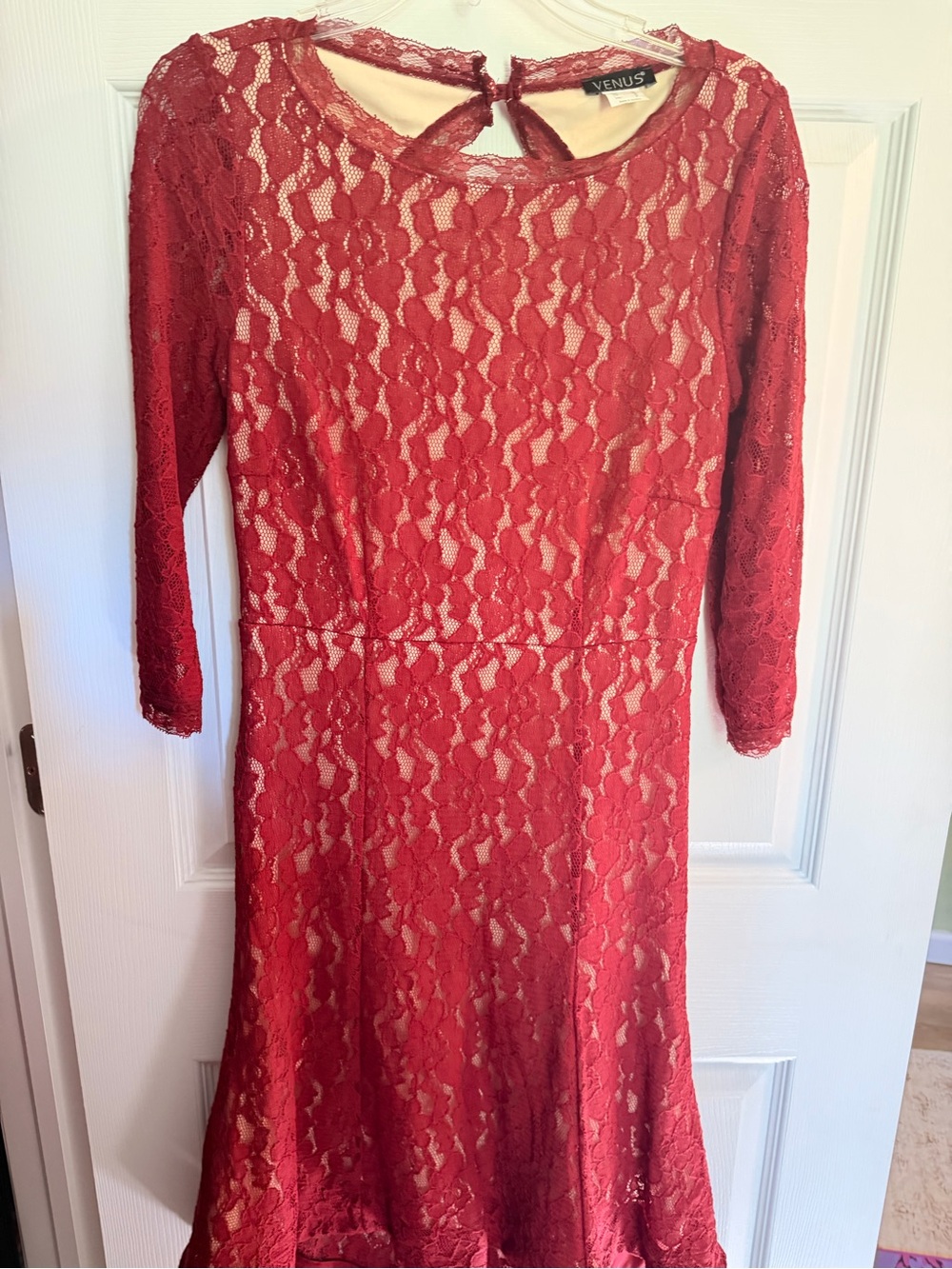 VENUS Red Lace Long-Sleeve Fit & Flare Dress